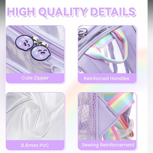 Purple Clear Backpack with Rainbow Accents heavy duty for school stadium approve - Picture 5 of 15